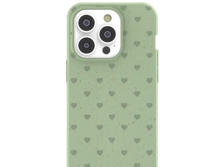 Sage Green Hearts iPhone 14 Pro Case with MagSafe Module Sale