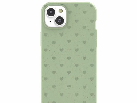 Sage Green Hearts iPhone 14 Plus Case with MagSafe Module Online Hot Sale