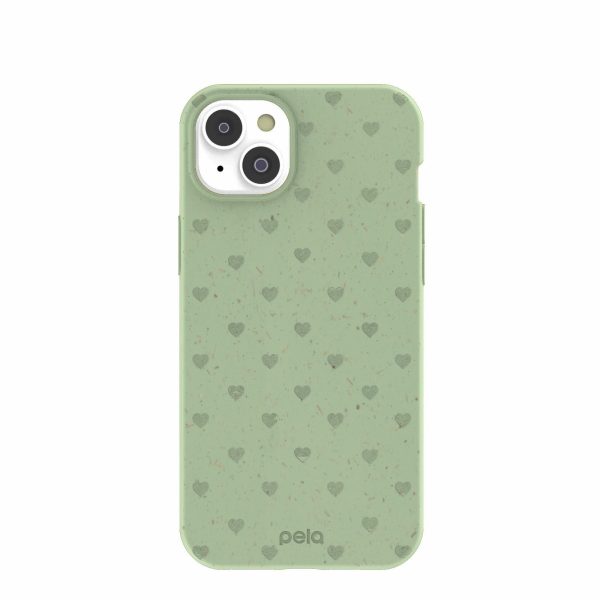 Sage Green Hearts iPhone 14 Plus Case with MagSafe Module Online Hot Sale