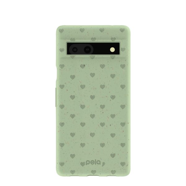 Sage Green Hearts Google Pixel 7a Case Supply