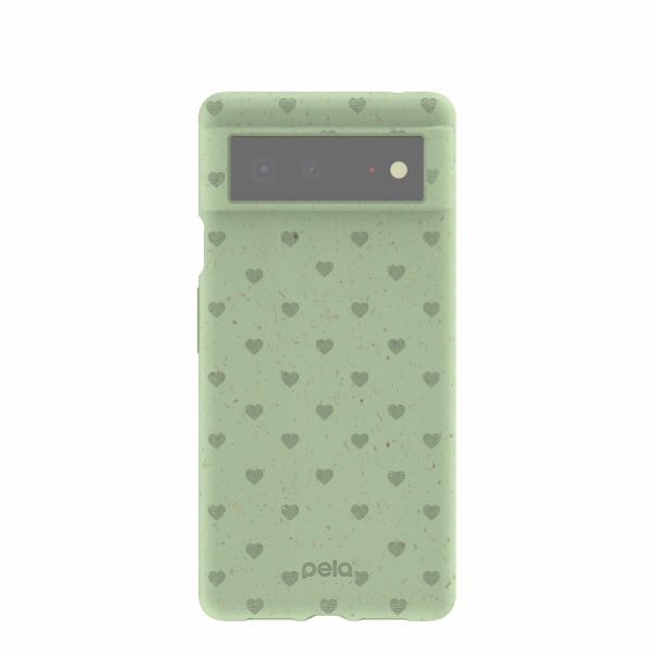 Sage Green Hearts Google Pixel 6 Case Cheap