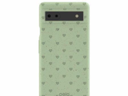 Sage Green Hearts Google Pixel 6a Case Cheap