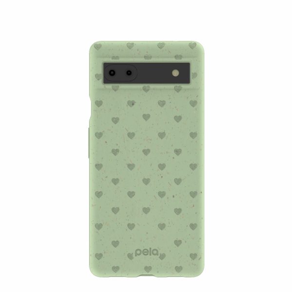 Sage Green Hearts Google Pixel 6a Case Cheap