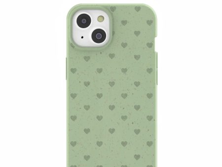 Sage Green Hearts iPhone 14 Case with MagSafe Module Online Hot Sale