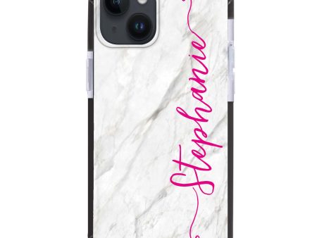 Vertical Cursive & Marble Sleek iPhone 15 Plus Ultra Shockproof Case For Cheap